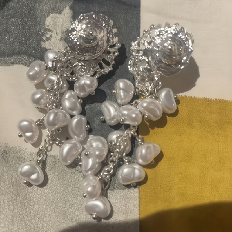 Handmade Sea Snail Pearl Tear Design Stud Ear Clips